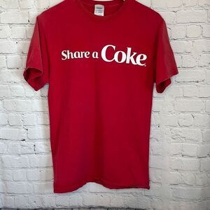 Vintage Share A Coke Men’s Red Short Sleeve Tshirt Fruit of the Loom size Medium